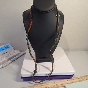 Wakami Colorful Leather Cord Wraped Disk Necklace 31in